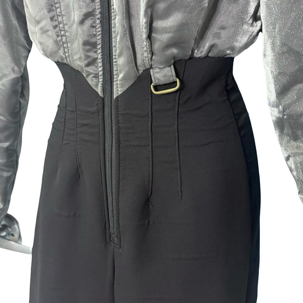 Vintage 90s Nils Silver Metallic Black Faux Fur Collar Ski Suit One Piece Size S - Picture 11 of 16